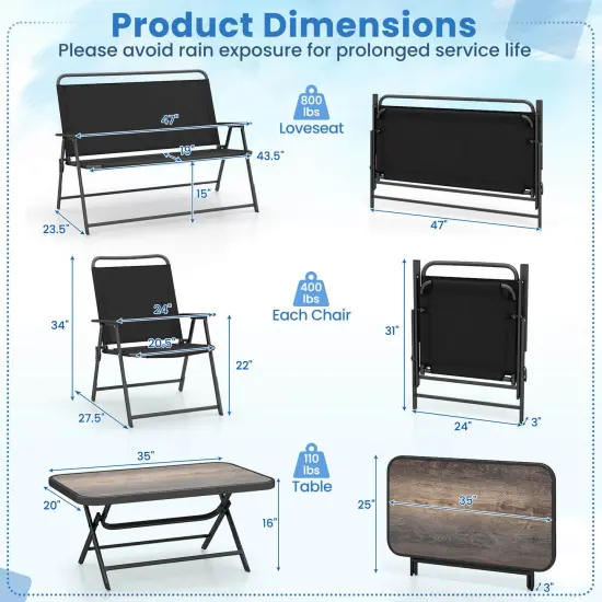 Costway 4 PCS Patio Folding Furniture Set Outdoor Conversation Set Bistro Sectional Set {3}