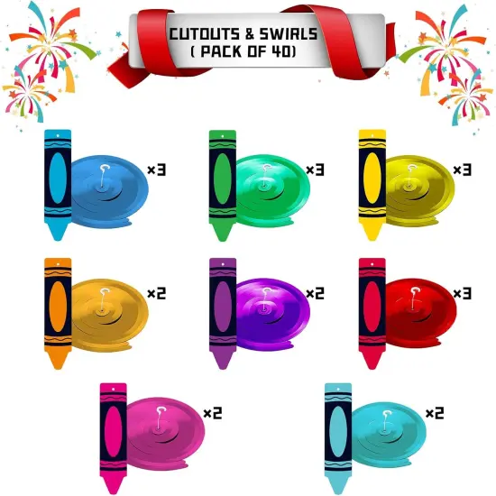 52 Pcs Back to School Crayon Hanging Swirls Decorations {3}