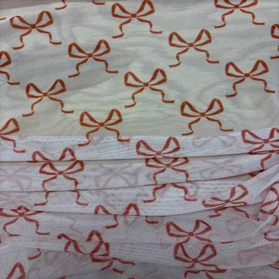 1 Yard Bow Print Mesh Stretch Fabric for Costumes and Dancewear Red {4}