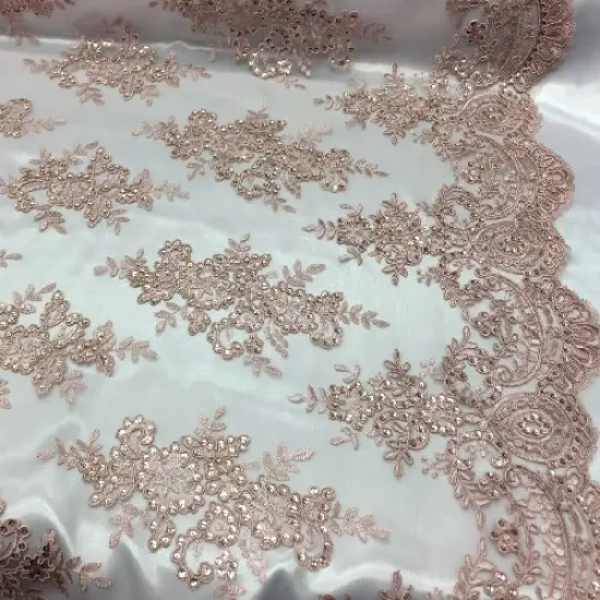 1 Yard Dusty Rose Sequin Lace Fabric Embroidered Mesh for Evening Gowns & Decor {1}