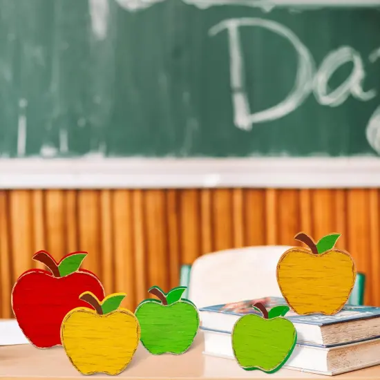5PCS Back to School Decorations Wooden Apples Signs {2}