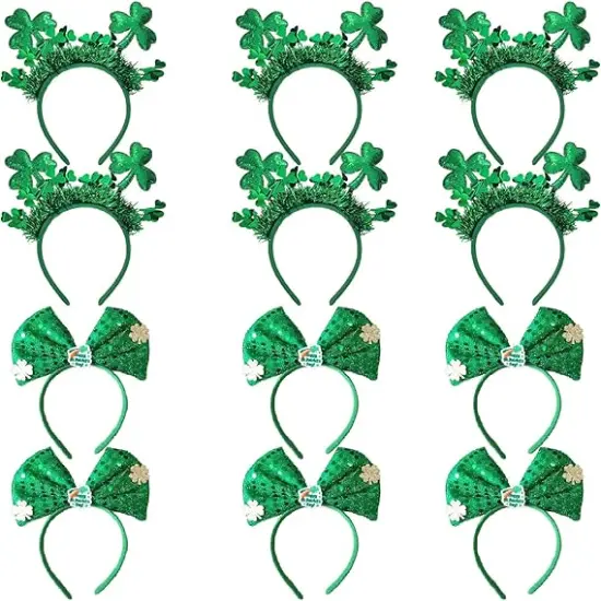 12 Pcs St. Patrick's Day Headbands Bulk, Green Shamrock Headwears For St. Patrick's Day Party Costume Accessories, Irish Party Decoration {1}