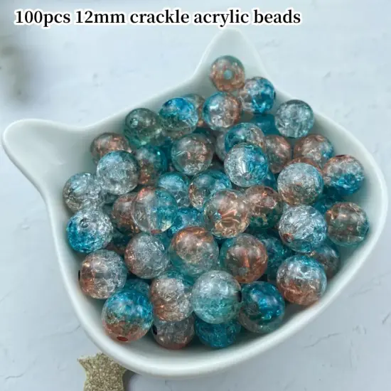 100pcs Crackle Acrylic Beads 12mm Round Crystal Acrylic Craft Beads for Jewelry Making DIY Bracelet Necklace Handmade Craft Decoration(Red-Lake Blue) {4}