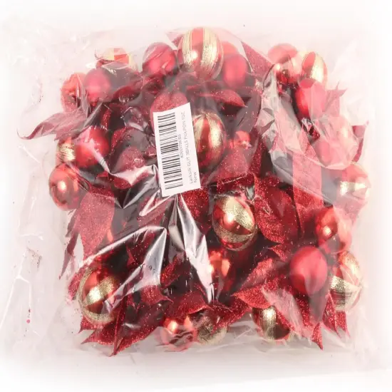 Red Glitter Poinsettia Flower Picks with Ornament Balls &ndash; Set of 12, Christmas Floral Decorations {5}