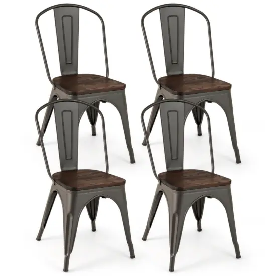 Metal Style Dining Chairs Set of 4, Stackable Kitchen Chairs with Wood Seat Gun {8}