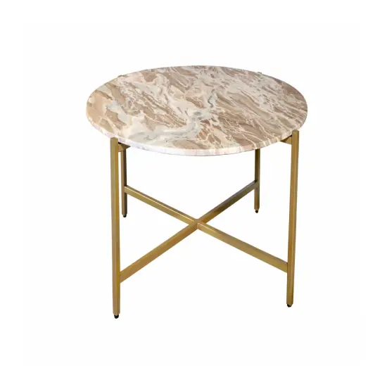 Brown Marble Nesting Coffee Table with Golden Metal Frame (6.5" Height) | Elegant & Sturdy Low-Profile Table | Space-Saving Modern Design | Perfect for Living Room, Lounge, Office & Home D&eacute;cor {2}