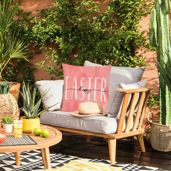 Pink Easter Pillow Covers 18x18 Set of 4 Spring Easter Throw Pillow Covers Easter Rabbit Bunny Eggs {5}