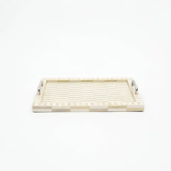 Bone & Resin Checkered Tray with Handle - Set of 2 {3}