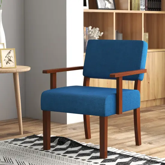Wooden Frame Upholstered Accent Chair &ndash; Stylish Living Room Seating Blue {3}