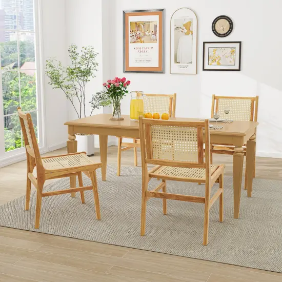 Rattan Dining Chair with Natural Cane Woven Backrest and Teak Wood Frame {6}