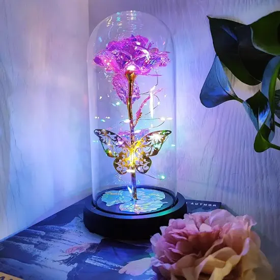 Light Up Rose in A Glass with Butterfly Birthday Gift for Woman Mothers Day Flowers Gift for Mom Rose Flower Gift for Her Anniversary Gift Preserved Flowers {2}