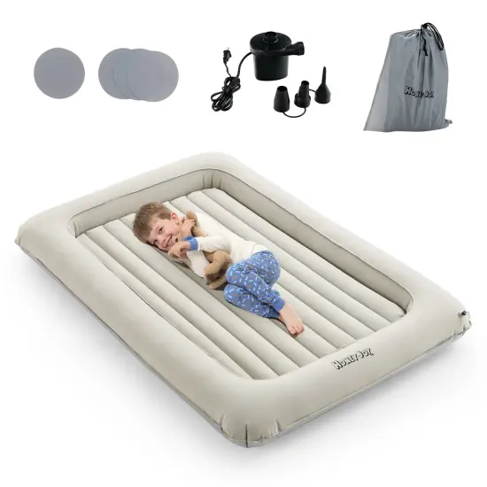 2-in-1 Multi-Purpose Inflatable Toddler Travel Bed Air Mattress Set with Electric Pump-Gray {4}