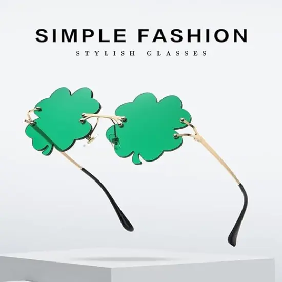 St. Patrick's Day Irish Shamrock Sunglasses for Women Men Green Lucky Leprechaun Costume Fashion Rimless Glasses {5}