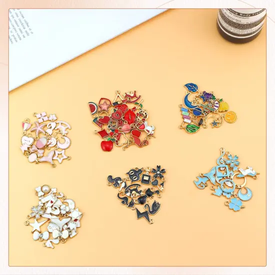 100PCS Gold Plated Enamel Charms Mixed Moon Star Fruit Animal Charm Colorful Pendant DIY for Necklace Bracelet Jewelry Making and Crafting {3}