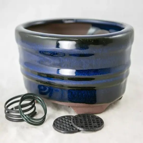 Oval Glazed Cactus & Succulent, Bonsai Pot with Mesh, Wire 6"x 4.5"x 2.5" - Blue {4}