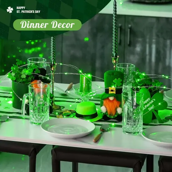 4 Pack 50 LED St Patricks Day Lights Battery Operated: 16.1ft Green Fairy Lights Indoor Outdoor Waterproof - Green Christmas Lights for Bedroom Garden Party Decorations {3}