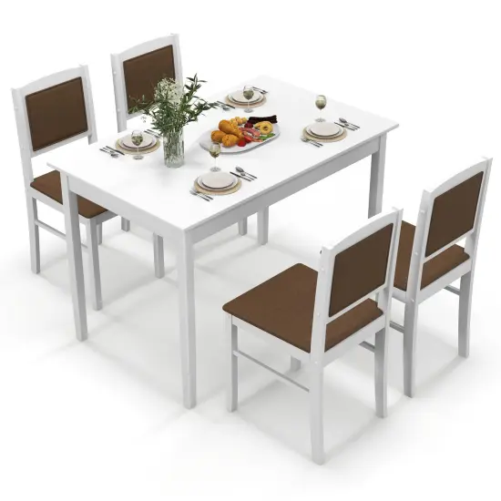 5-Piece Dining Set for 4 with Rubber Wood Legs, Compact Design for Small Dining Room White {4}