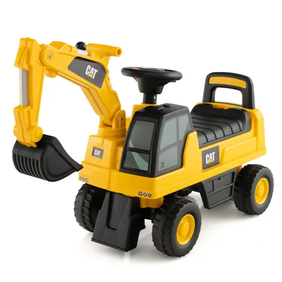 Yellow Plastic Licensed Caterpillar Kids Ride-On Digger with Adjustable Arm and Realistic Controls {4}