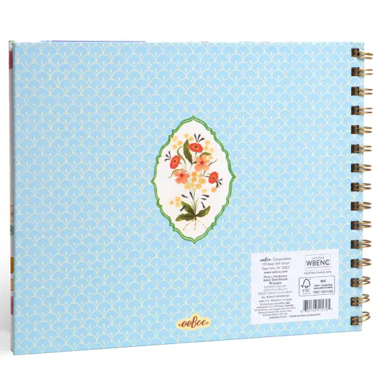 eeBoo Piece & Love: Artist Sketchbook - Flora's - 80 Pages, 9.5 x 7.5" Hardcover Spiral Book, 160 GSM, 108 LBS Drawing Paper, Cream w/ Flowers Cover {3}