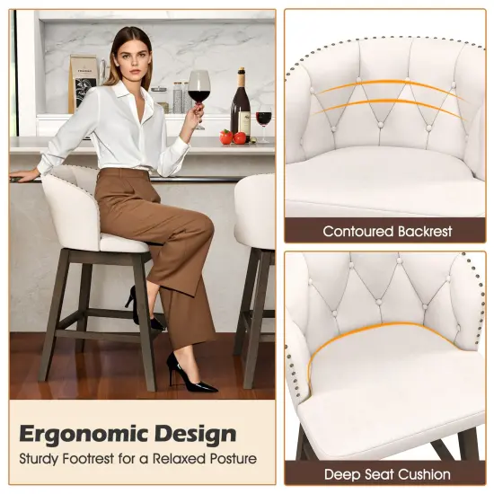Fabric Upholstered Counter Height Bar Stools, Set of 2 with Padded Seat and Footrest Beige {5}