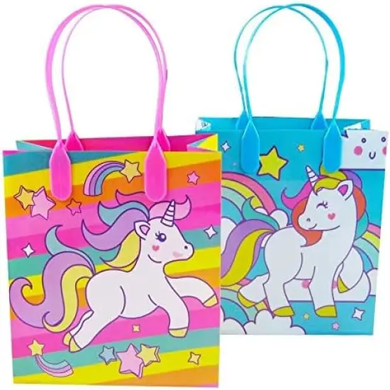 Tiny Mills Unicorn Party Favor Bags Treat Bags with Handles, Unicorn Rainbow Pink Blue Candy Bags Goodie Bags for Birthday Party, Party Supply Decoration, 12 Pack {2}