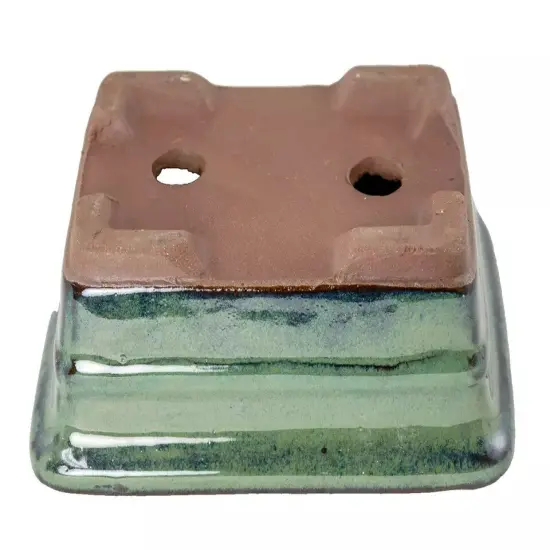 Rectangular Shohin Bonsai, Succulent Pot 6"x 4.5"x 2.5" with Mesh - Green Stain {2}