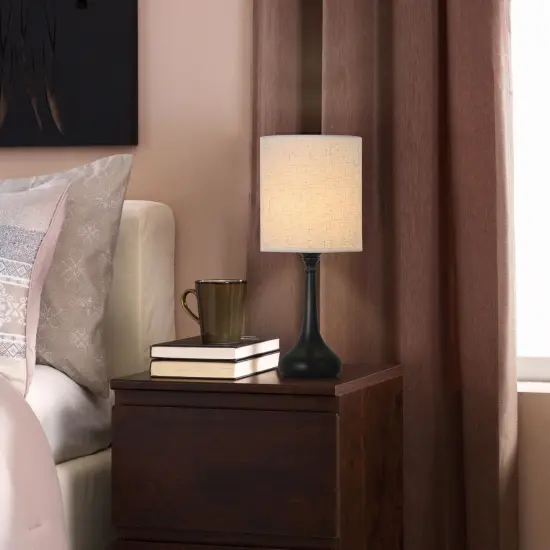 Set of 2 Modern Black Table Lamps &ndash; Compact Nightstand Lamps with Fabric Shade for Bedroom, Office, and Living Room {6}