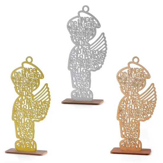 12pcs Wood Religious Centerpiece Cross Angel Boy w/ Stand Brown {3}