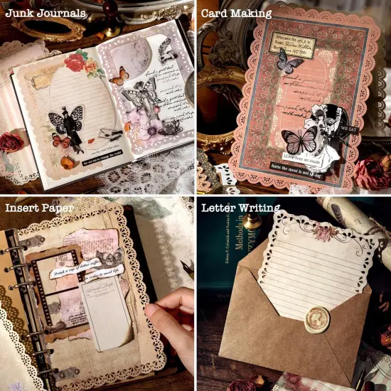 60 Sheets Lace Edged Scrapbook Stationery Paper Assorted Set - 6 Pack Vintage Paper for Letter Writing Scrapbooking Embellishments Planner Bullet Junk Journal Supplies Collage Background 4.9x6.9 Inch {5}