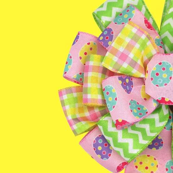 Large Easter Bows for Wreath 20x11 Inch, 2 Pack Pre-Tied Easter Egg Wired Ribbon Bow, Big Tree Topper Bow for Front Door Indoor Outdoor Spring Summer Decoration (Yellow) {4}