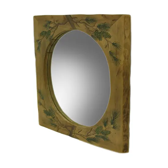 Hand Carved Pine Cones Rustic Wood Framed Wall Mirror 32 in. {3}