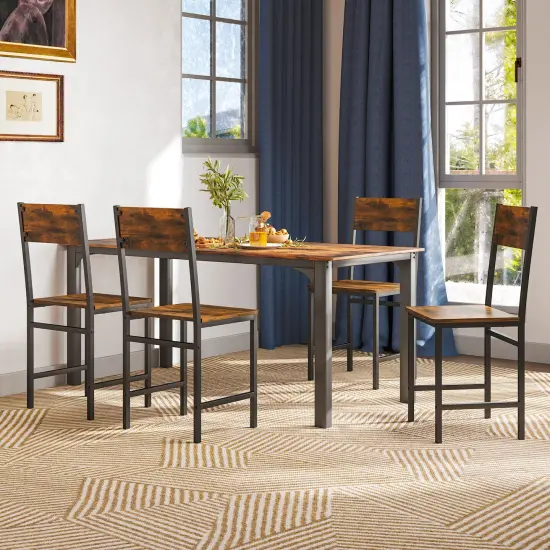 Industrial Kitchen Side Chairs Set of 2 with Metal Legs and Slanted Back-Rustic Brown {3}