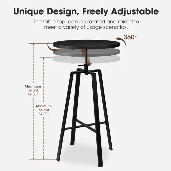 Pub Table/Stools Set - Modern Adjustable Round Bar Table and Round Black Steel Bar Stools {11}