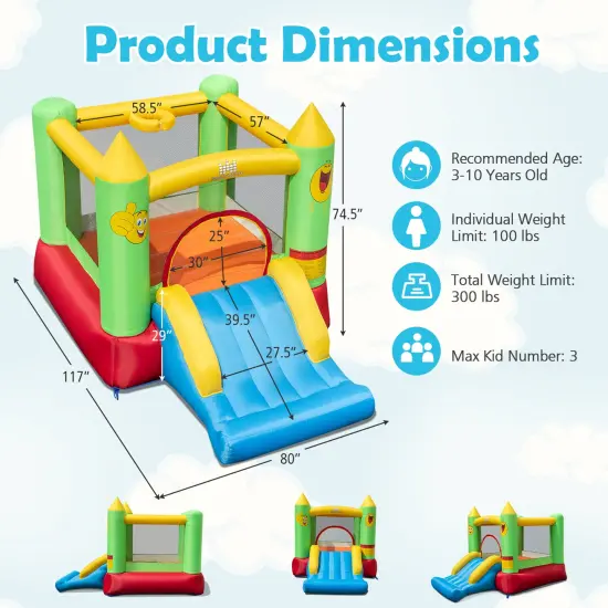 Inflatable Bounce House Kids Blow-up Bouncer with Slide with 480W Blower {4}