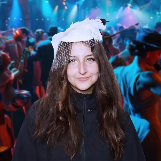 Feathery White Fascinator with Lace Veil Adult Costume Hat {4}