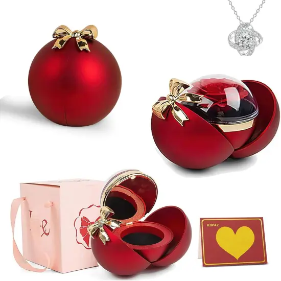 Preserved Red Real Rose with Necklace {1}