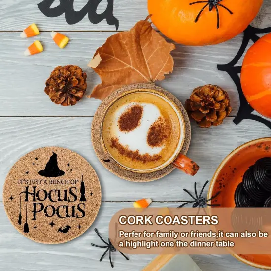 6Pcs Halloween Cork Coasters with Holder Hocus Pocus Round {4}