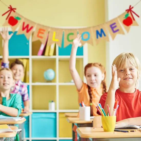 Welcome Burlap Banner Back to School Party Decorations {5}