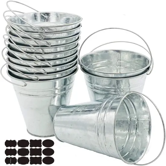 12 Metal Buckets Galvanized Pail {1}