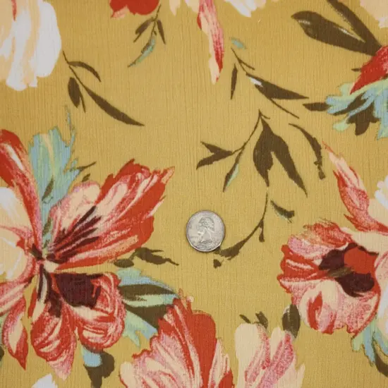 Golden Yellow Rayon Crinkle Fabric 1 Yard Lightweight Textured Apparel Material {1}