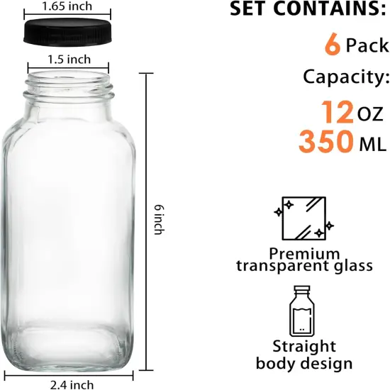 6 Pack 12 oz Glass Juice Bottles with Lids {2}