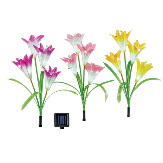 Collections Etc Solar Powered Richly-Colored Lily Stakes - Set of 3 {2}