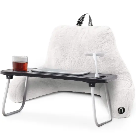 Nestl Fur Reading Pillow with Laptop Lap Desk White {1}