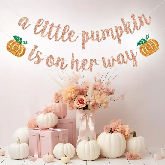 A Little Pumpkin is on Her Way Banner, Pumpkin Baby Shower Decorations {2}