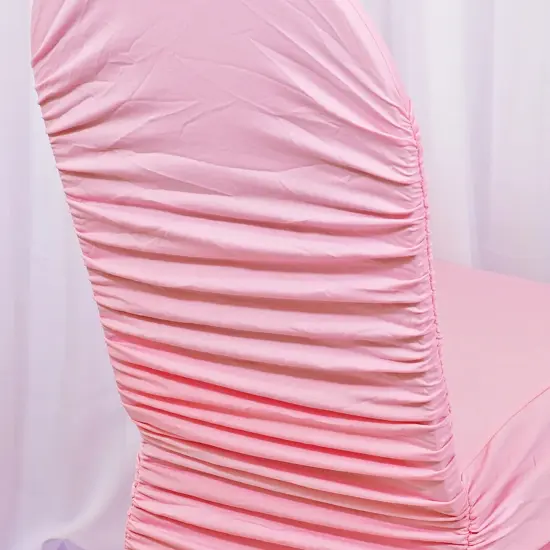 1 Piece Pink Rouge Chair Cover Elegant Ruffled Spandex Fit for Banquet Chairs {3}