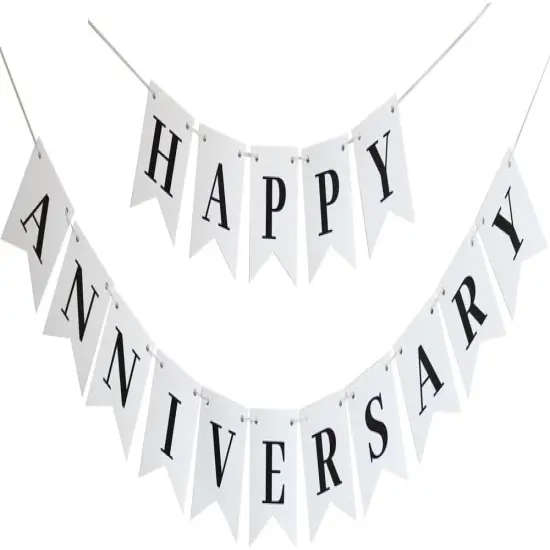 White Happy Anniversary Banner, Happy Anniversary Banner Sign {1}