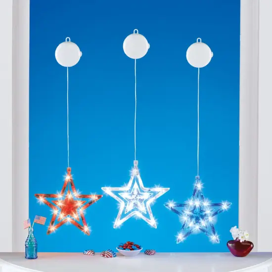 Collections Etc LED Lighted Patriotic Star Window Lights - Set of 3 {1}