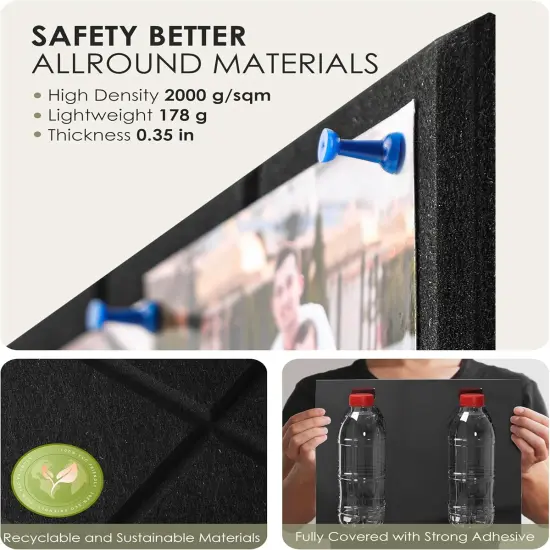 Nine-Grid Cork Board 36" x 24" Self-Adhesive Pin Board, 6 Pack Black Felt Bulletin Board {2}