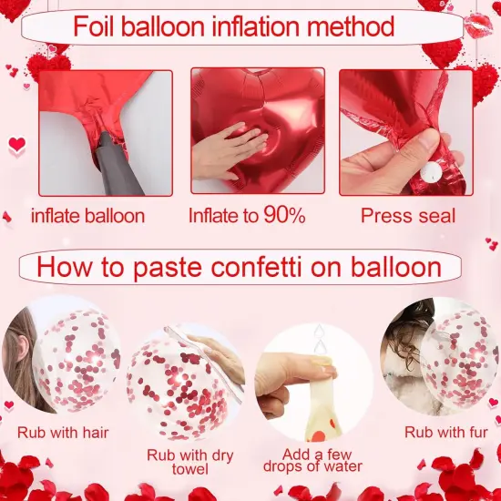 Red Party Decorations - Heart Balloons, Love Balloon & Rose Petals {5}