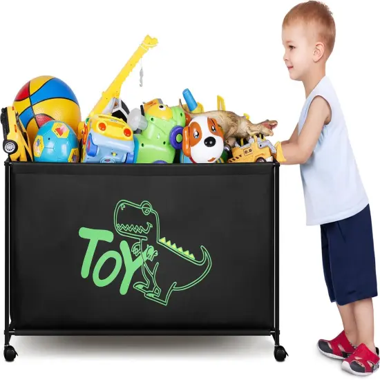 Large Toy Box with Wheels Big Toy Chest, 124L, Black {1}